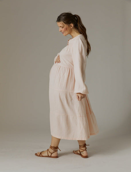 Mama Cloud Muslin Puff Sleeve Maternity Dress