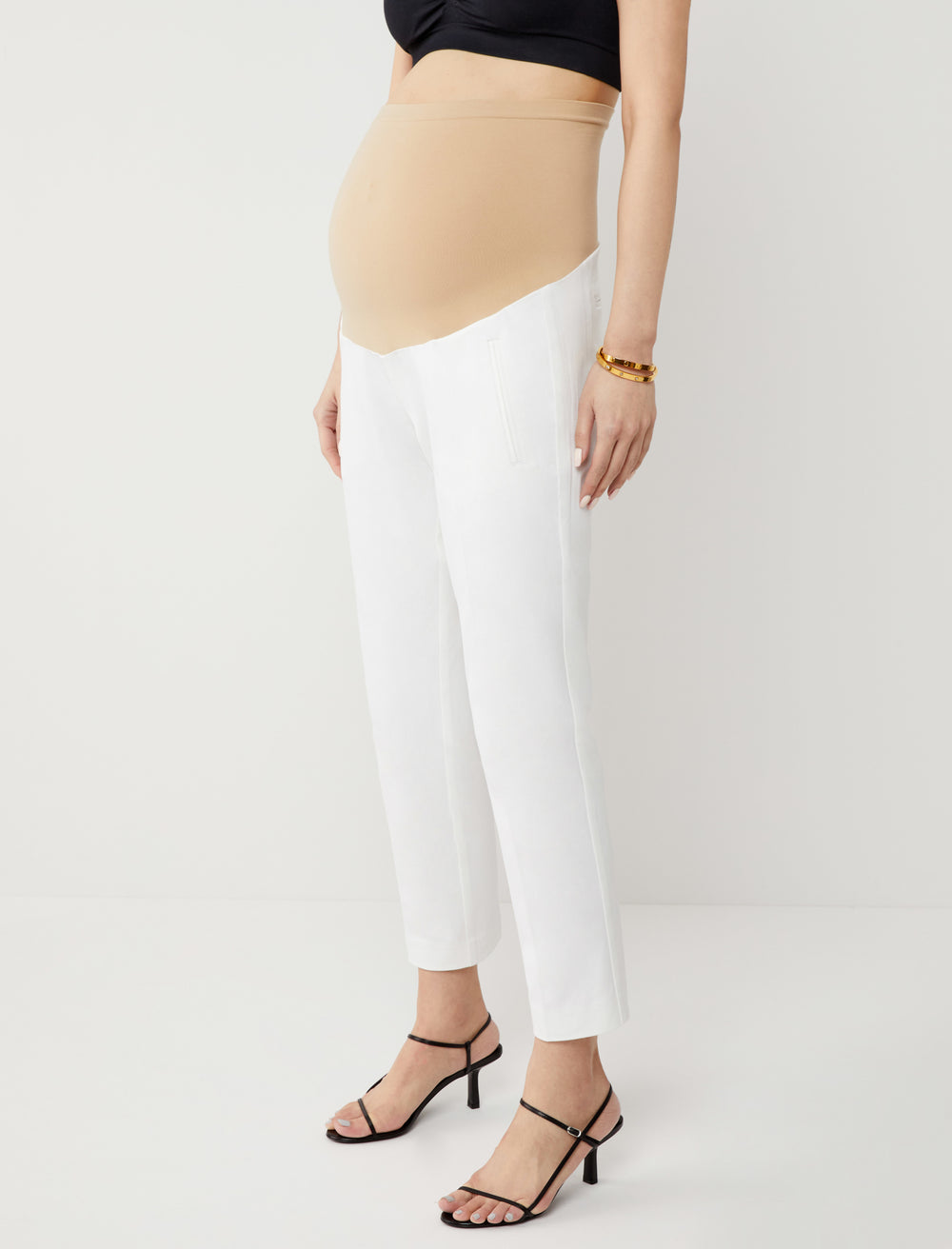 Hi-rise Polished Straight-Leg Maternity Pants - White | Wobbly Walk