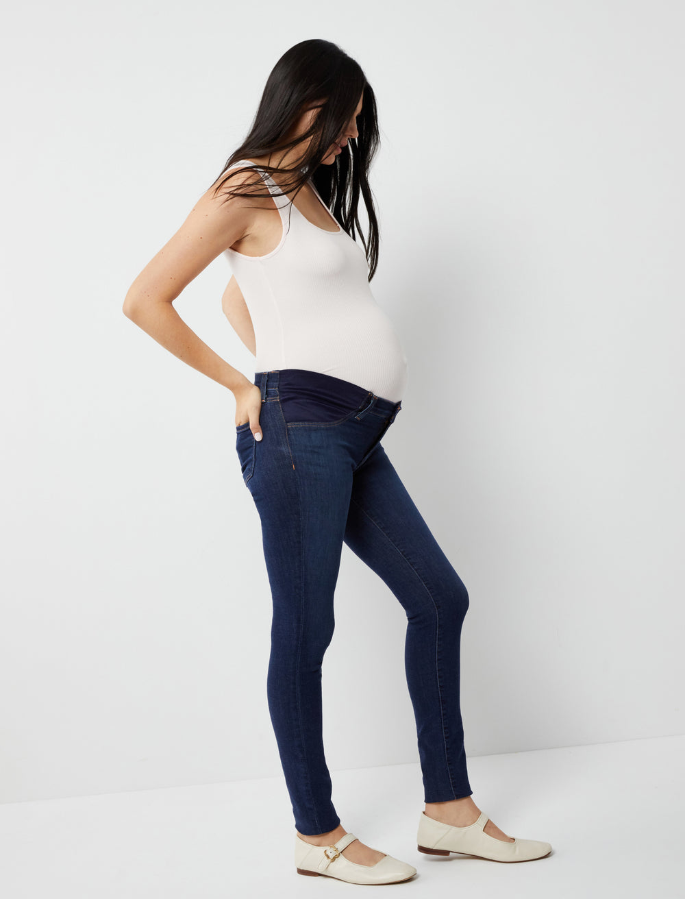 Maternity Side-Panel Skinny Jeans in Woodland Wash: Adjustable TENCEL™  Denim Edition