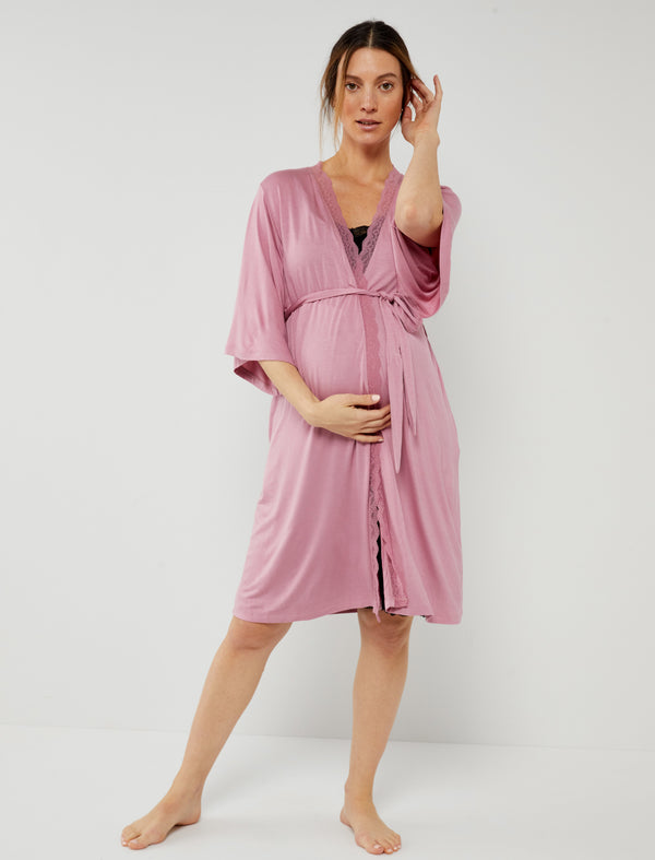 Shopymommy 18428 Lace Strappy Maternity & Nursing Nightgown With Robe