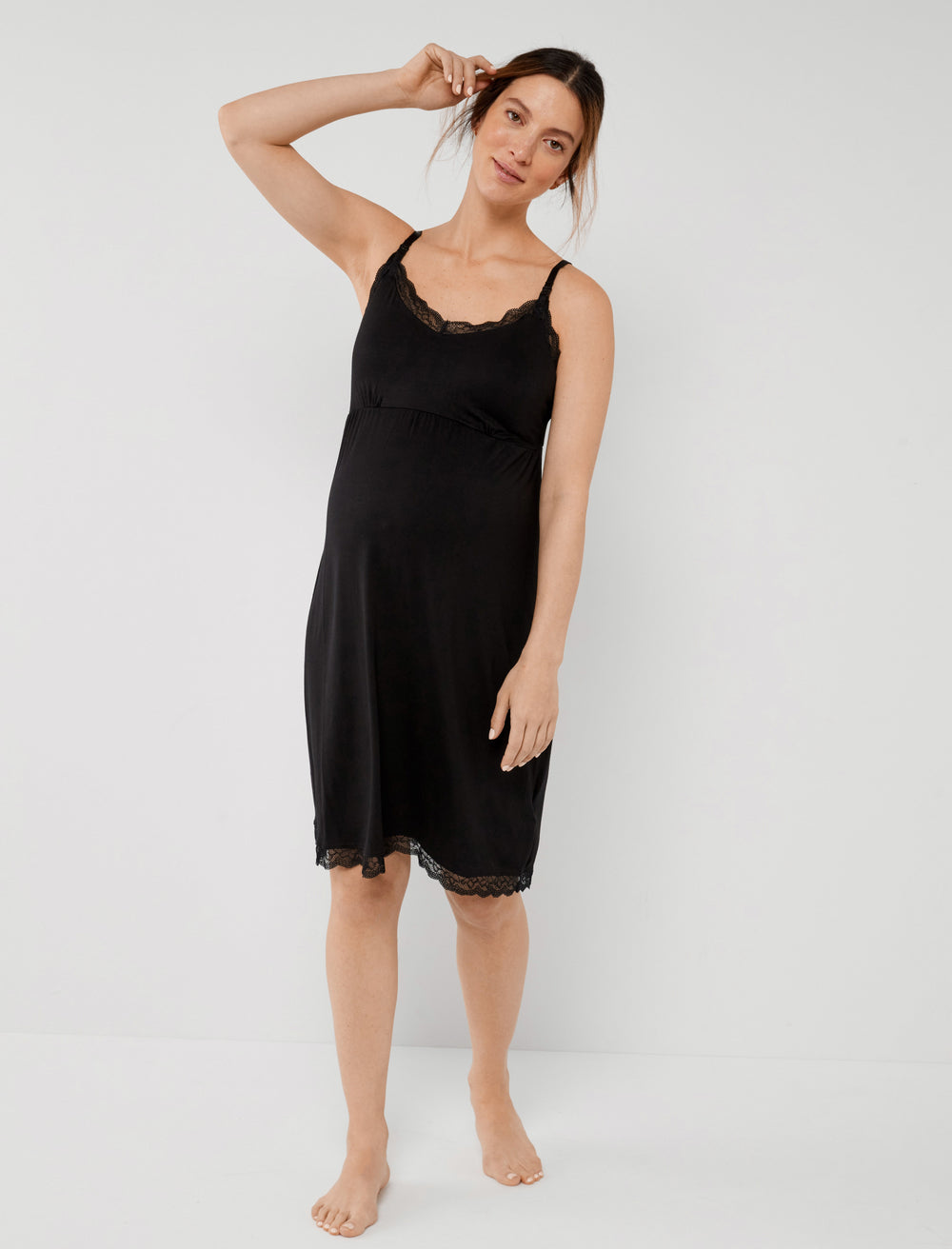 Shop Lace Detail Knee Length Sleeveless Maternity Sleep Dress