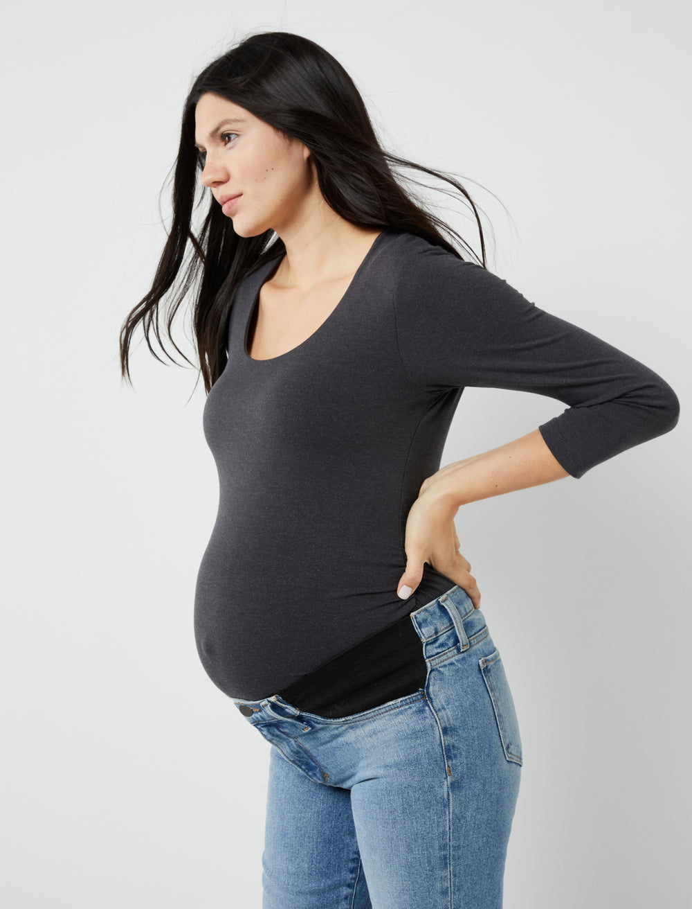 Side Ruched 3/4 Sleeve Maternity T Shirt - A Pea In the Pod