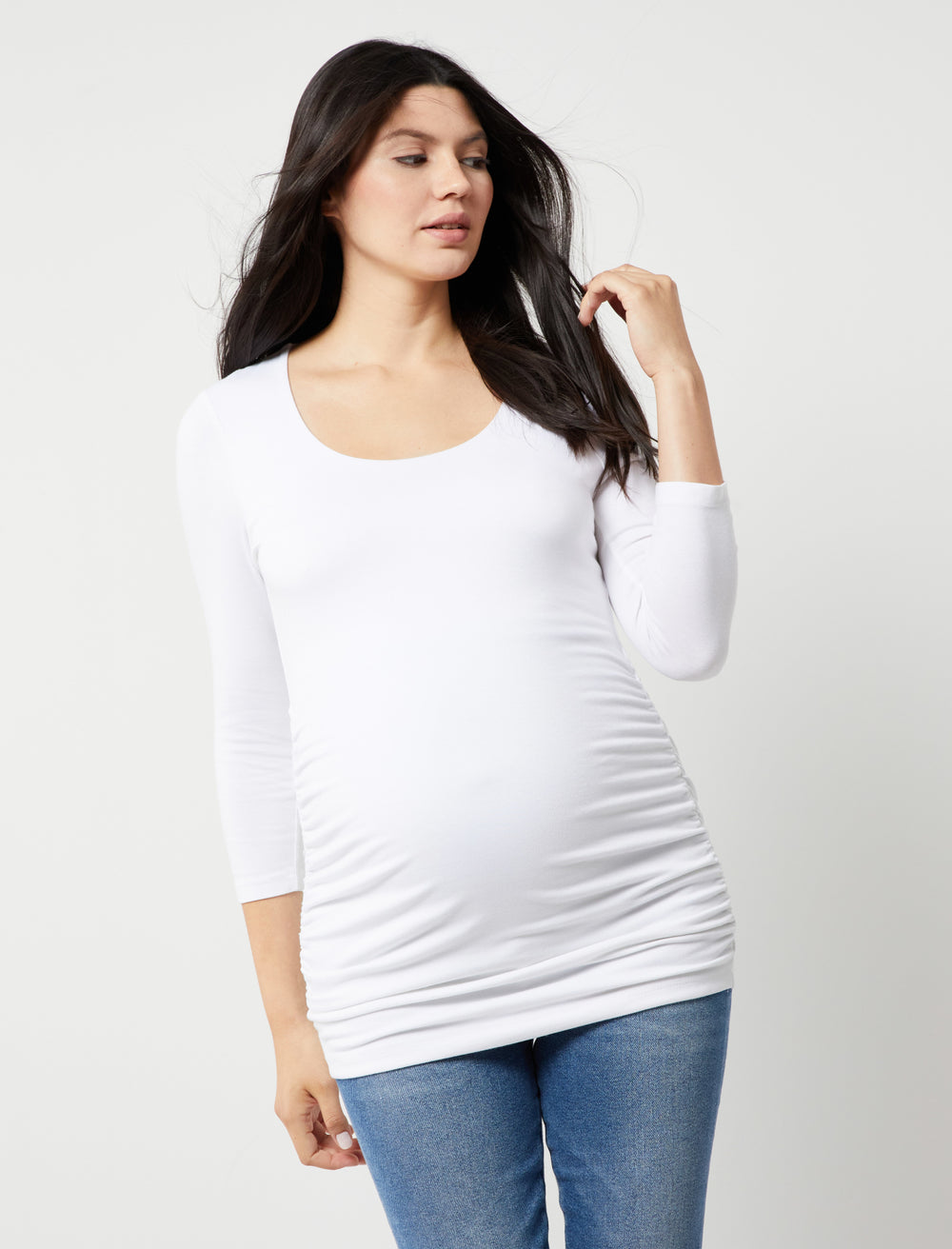 Long Sleeve Side Ruched Maternity T Shirt