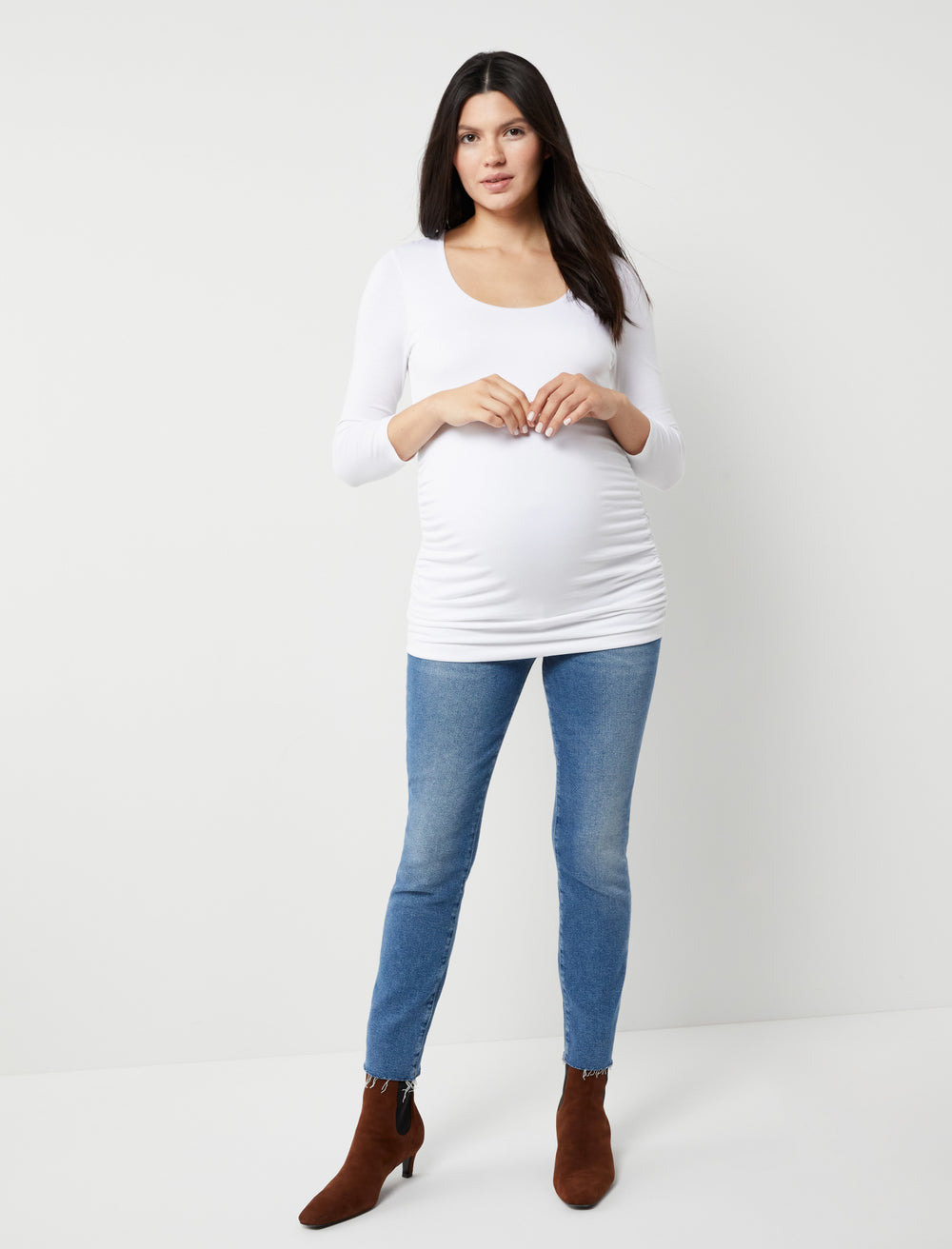 Womens Maternity Bodysuit for Photoshoot Long Sleeve Tshirt Classic Side  Ruched Tee Top Mama Pregnant Clothes Photograph : : Clothing,  Shoes