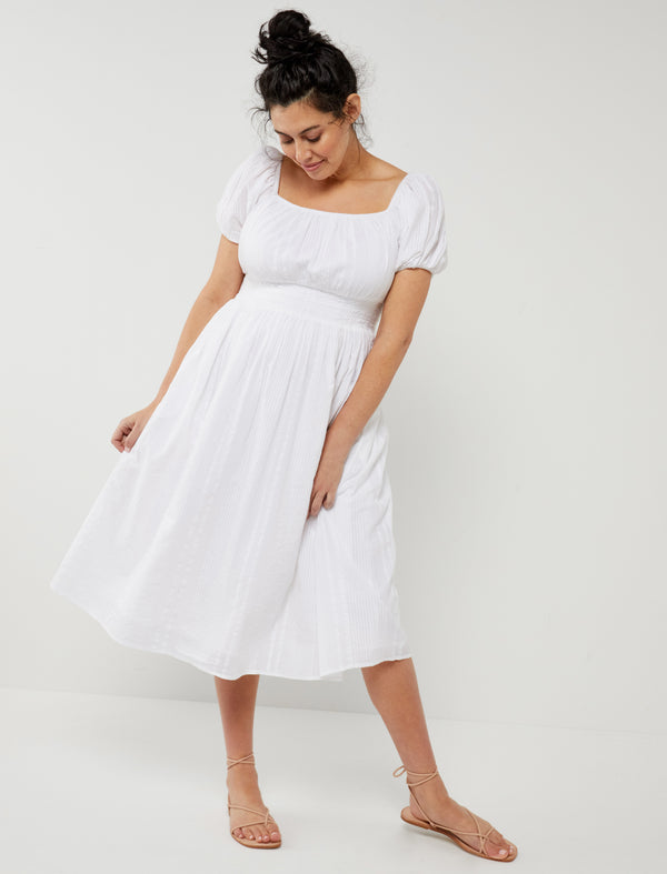 Puff Sleeve Square Neck Midi Maternity Dress - A Pea In the Pod